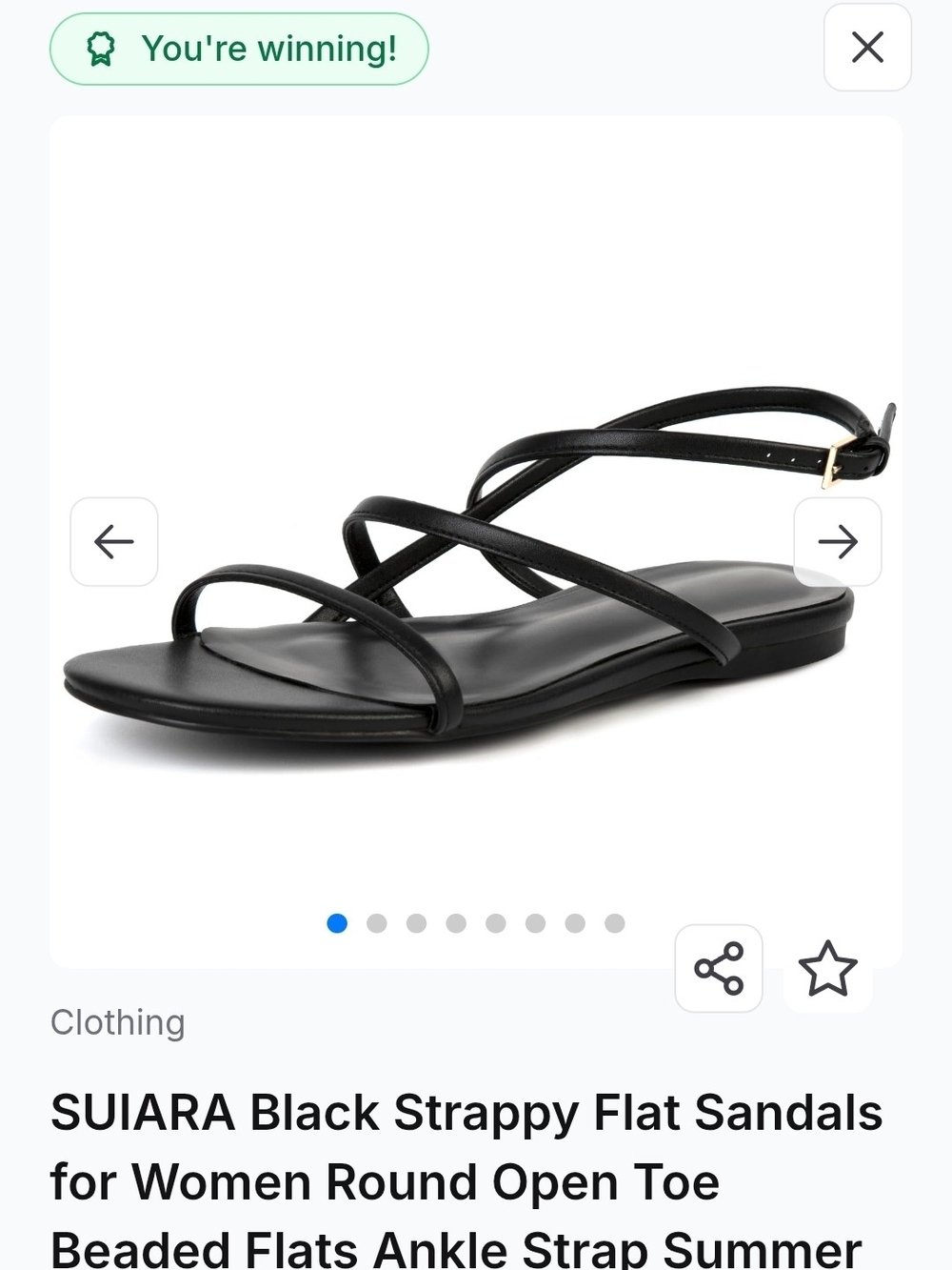 Black Strappy Flat Sandals with Ankle Buckle
